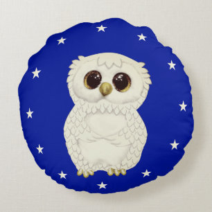 White Owl and Stars on Royal Blue Rundes Kissen