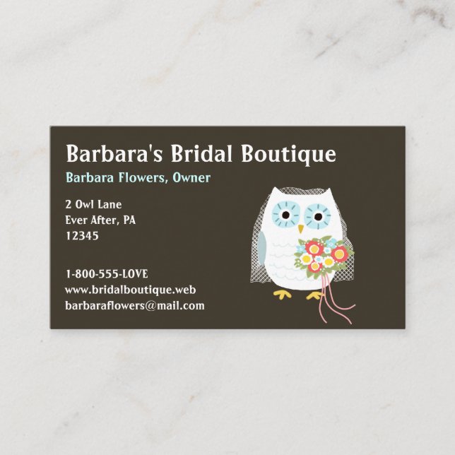 White Owl Bridge mit Blume Bouquet Business Card Visitenkarte (Vorderseite)