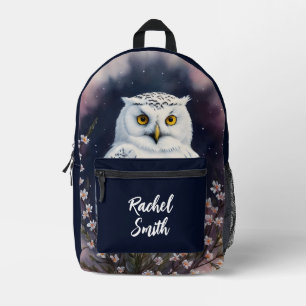 White Owl Night Portrait Art Bedruckter Rucksack