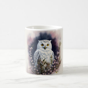 White Owl Night Portrait Art Kaffeetasse
