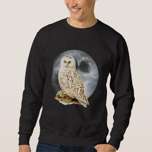 White Owl Staring Eyes In Front Of The Moon Sweatshirt (Vorderseite)