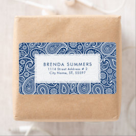 White Paisley Custom Navy Blue Background