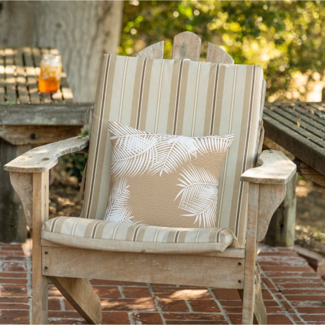 White Palm Blätter auf Imitats Burlap Kissen Für Draußen (Stuhl)