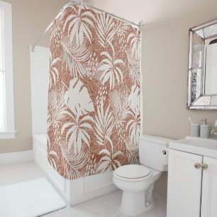 White Palm Blätter Rose Taupe Duschvorhang