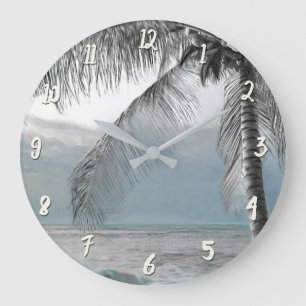 White Palm Coconut Tree Elegant Beach Paradise Große Wanduhr