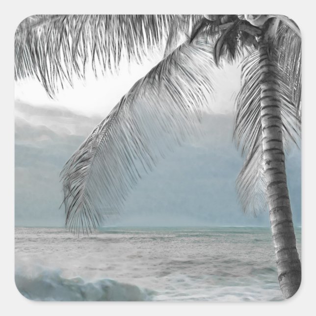 White Palm Coconut Tree Eleganter Strand Hochzeit Quadratischer Aufkleber (Vorderseite)