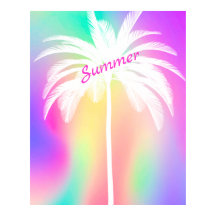 White Palm Tree Tropical Colorful Summer Poster