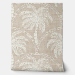 White Palm Trees on Beige Coastal Tropical Arches Tapete