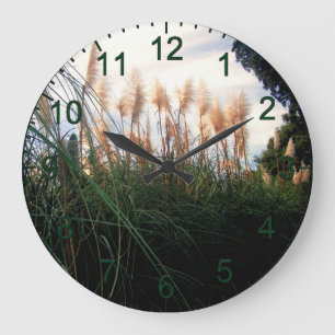 White Pampas Grass Blooms, Wall Clock Große Wanduhr