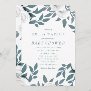 White Paper Blume Babydusche Einladung