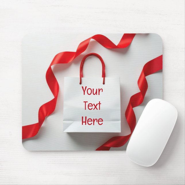 White Paper Gift Bag With Ribbons Mousepad (Mit Mouse)