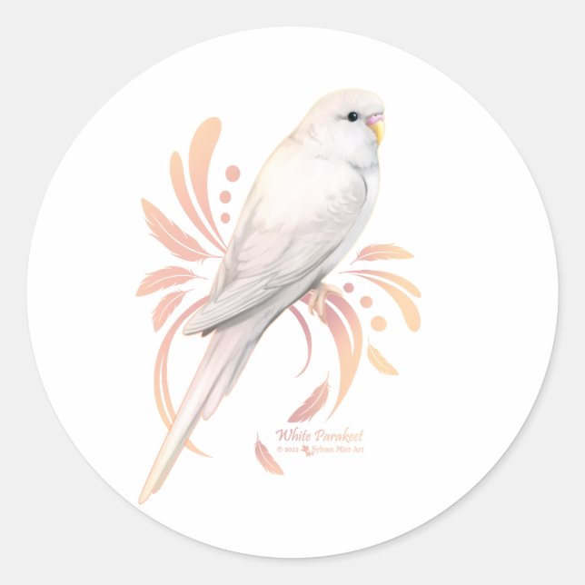 White Parakeet Runder Aufkleber (Vorderseite)