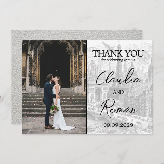 White Paris Passport Dankeskarte (Vorne/Hinten)