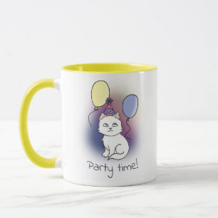 White Party Kitten mit Balloons Illustration Tasse