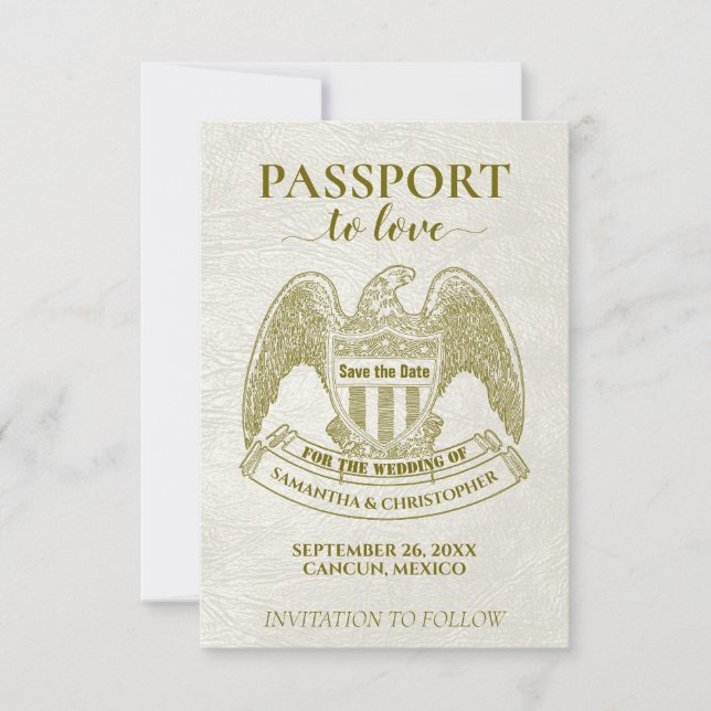 White Passport zur Liebe Spaß Hochzeit in Urlaubso Save The Date (Vorderseite)