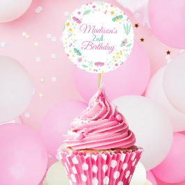 White Pastel Butterfly Girl’s Garden cupcake toppe Runder Aufkleber