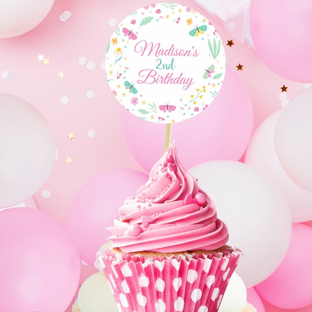 White Pastel Butterfly Girl’s Garden cupcake toppe Runder Aufkleber (Von Creator hochgeladen)