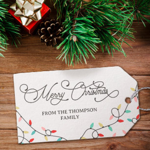 White Pastel String Lights Frohe Weihnachten Geschenkanhänger