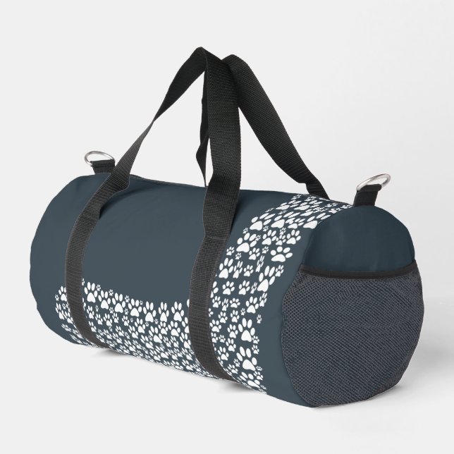 White Paw Print Dog Silhouette Pattern Fabric Duffle Bag (Rechte Ecke)