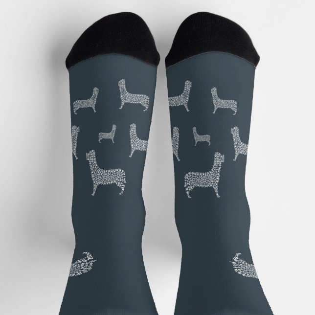 White Paw Print Dog Silhouette Pattern Fabric Socken (Oben)