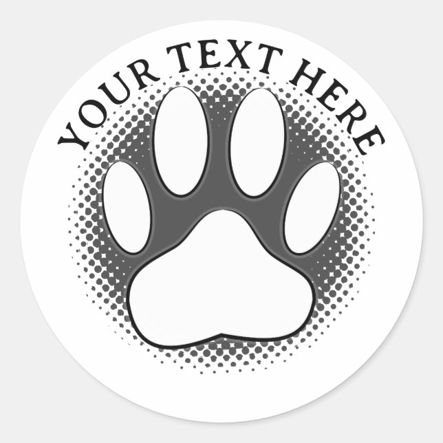 White Paw Print Editable Text  Runder Aufkleber (Vorderseite)