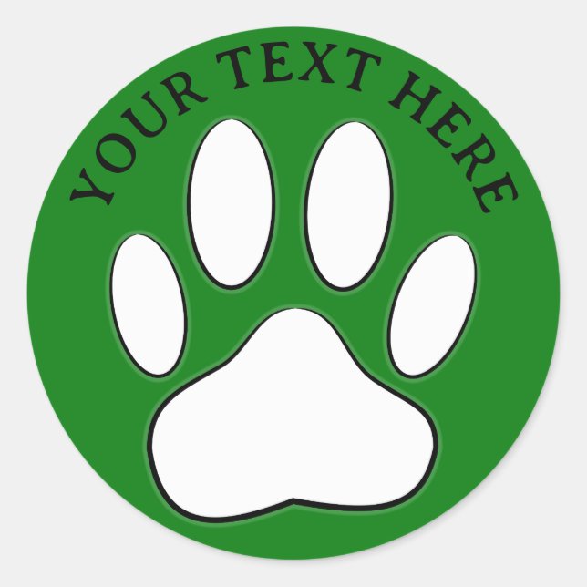 White Paw Print Editable Text Runder Aufkleber (Vorderseite)