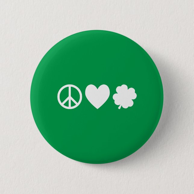 White Peace Liebe & Kleeblatts Button (Vorderseite)
