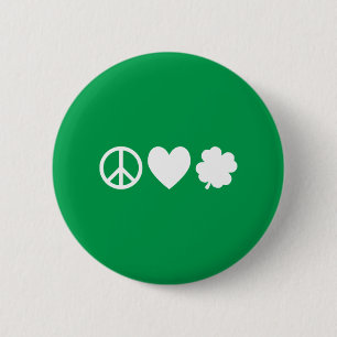 White Peace Liebe & Kleeblatts Button