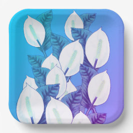 White Peace Lily Illustration Blassblau Lila Pappteller