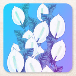 White Peace Lily Illustration Blassblau Lila Rechteckiger Pappuntersetzer