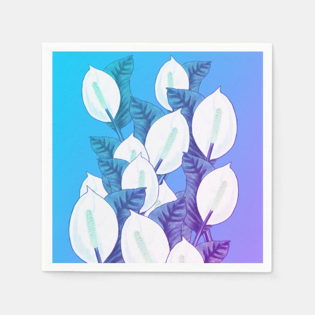 White Peace Lily Illustration Blassblau Lila Serviette (Vorderseite)