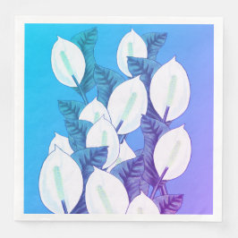 White Peace Lily Illustration Blassblau Lila Serviette