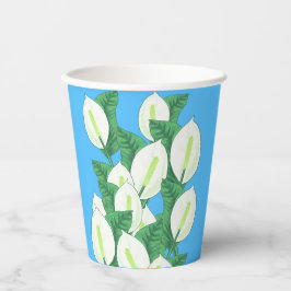 White Peace Lily Illustration Blassblau Pappbecher