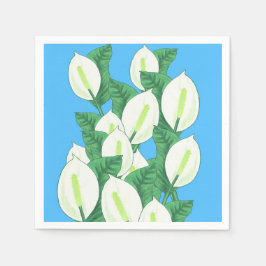White Peace Lily Illustration Blassblau Serviette