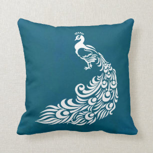 White Peacock auf Aquamarinem Chic Stilvolles Art  Kissen