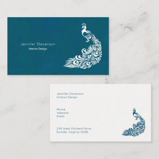 White Peacock auf Aquamarinem, kühl-modernem Art D Visitenkarte