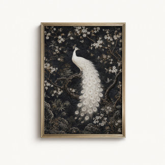 White Peacock Blossom Chinoiserie Poster