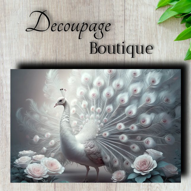 White Peacock Decoupage Seidenpapier (White Peacock Decoupage Tissue Paper)
