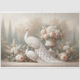 White Peacock Vintag Floral Decoupage Seidenpapier