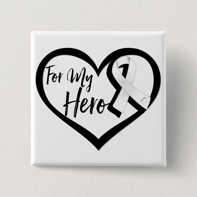 White Pearl Awareness Ribbon für meinen Helden Button (Vorderseite)
