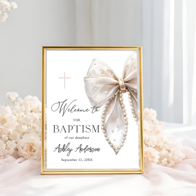 White Pearl Bow Baptism Welcome  Poster (Von Creator hochgeladen)