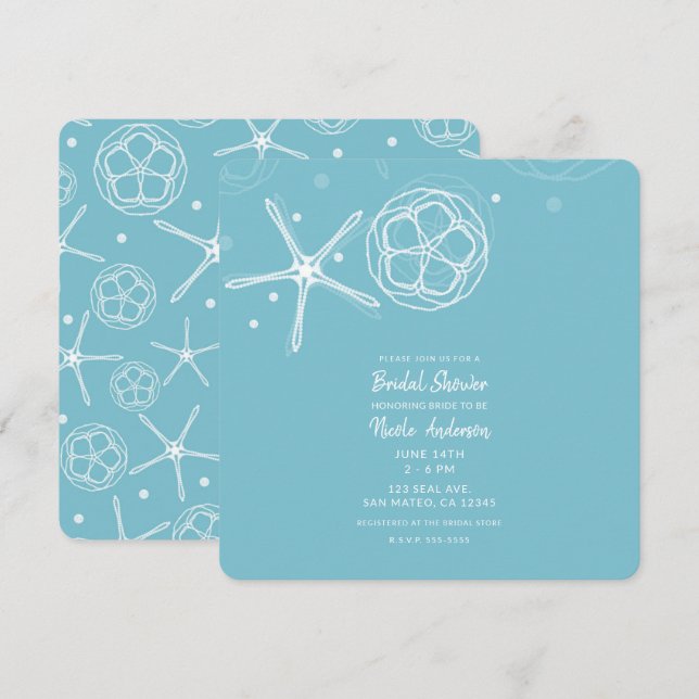 White & Pearl Starfish Wedding Brautparty Einladung (Vorne/Hinten)
