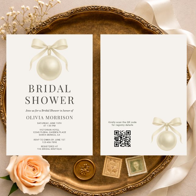 White Pearls QR Code Bridal Shower Einladung (Von Creator hochgeladen)