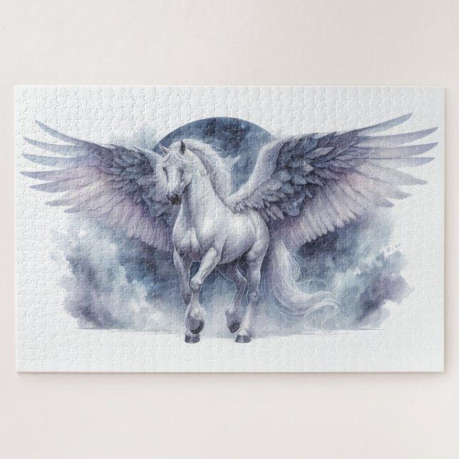 White Pegasus Moonlit Wings Celestial Dream Puzzle (Horizontal)