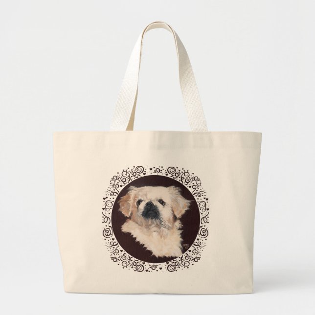 White Pekingese Dote Tote Bag Jumbo Stoffbeutel (Vorne)