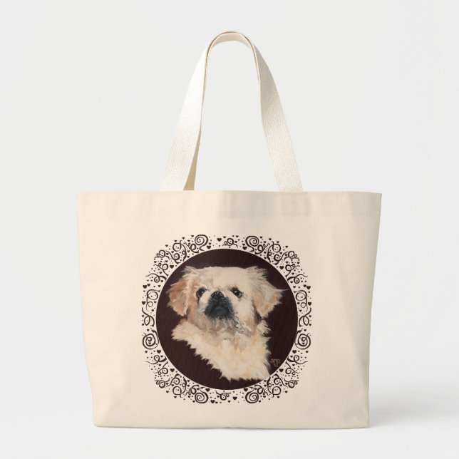 White Pekingese Kopfstudie Jumbo Stoffbeutel (Vorne)