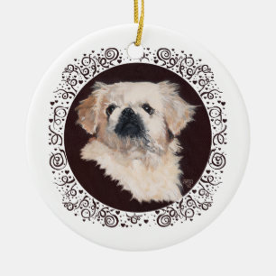 White Pekingese Kopfstudie Keramikornament