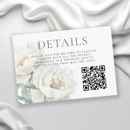White Peonies Floral Wedding Details QR code Begleitkarte