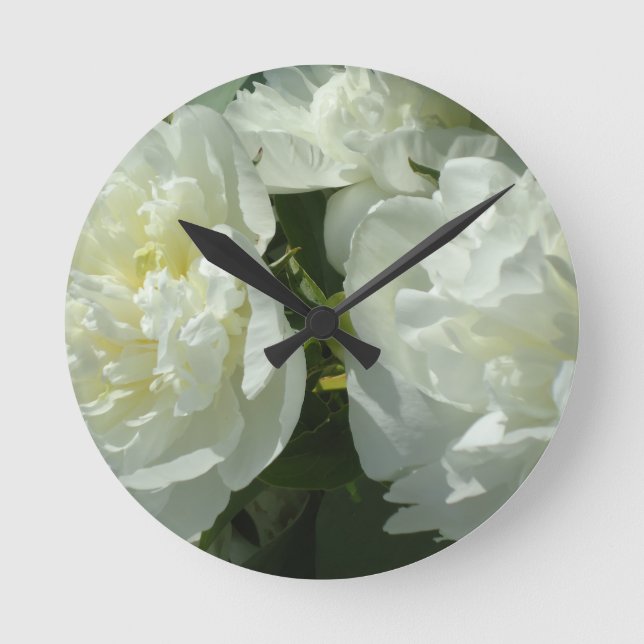 White Peonies Runde Wanduhr (Vorderseite)