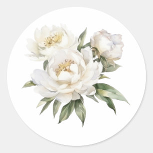 White Peonies Runder Aufkleber
